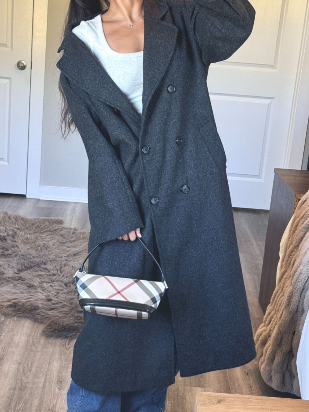 Vintage Stephanie Andrews Gray Long Wool Coat Womens 14 Double Breasted Preppy